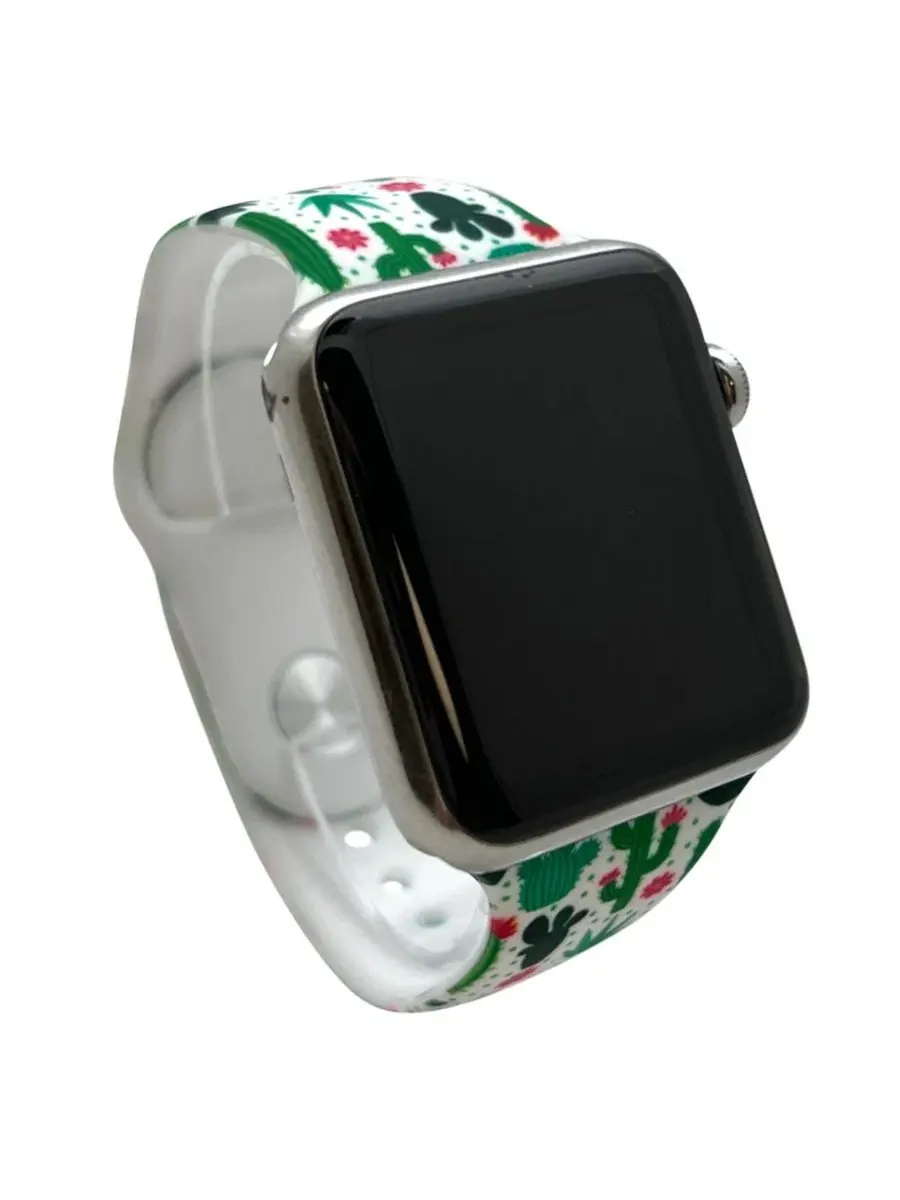 Ремешок для Apple Watch с принтом кактуса, силиконовый Olivia Pratt — изображение 3 из 3, мульти