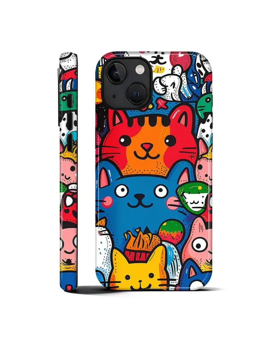 Чехол для iPhone 14 Plus, 2-в-1 двухслойный ударопрочный, с принтом Funny Cat Art GONEZ, Happy Cat