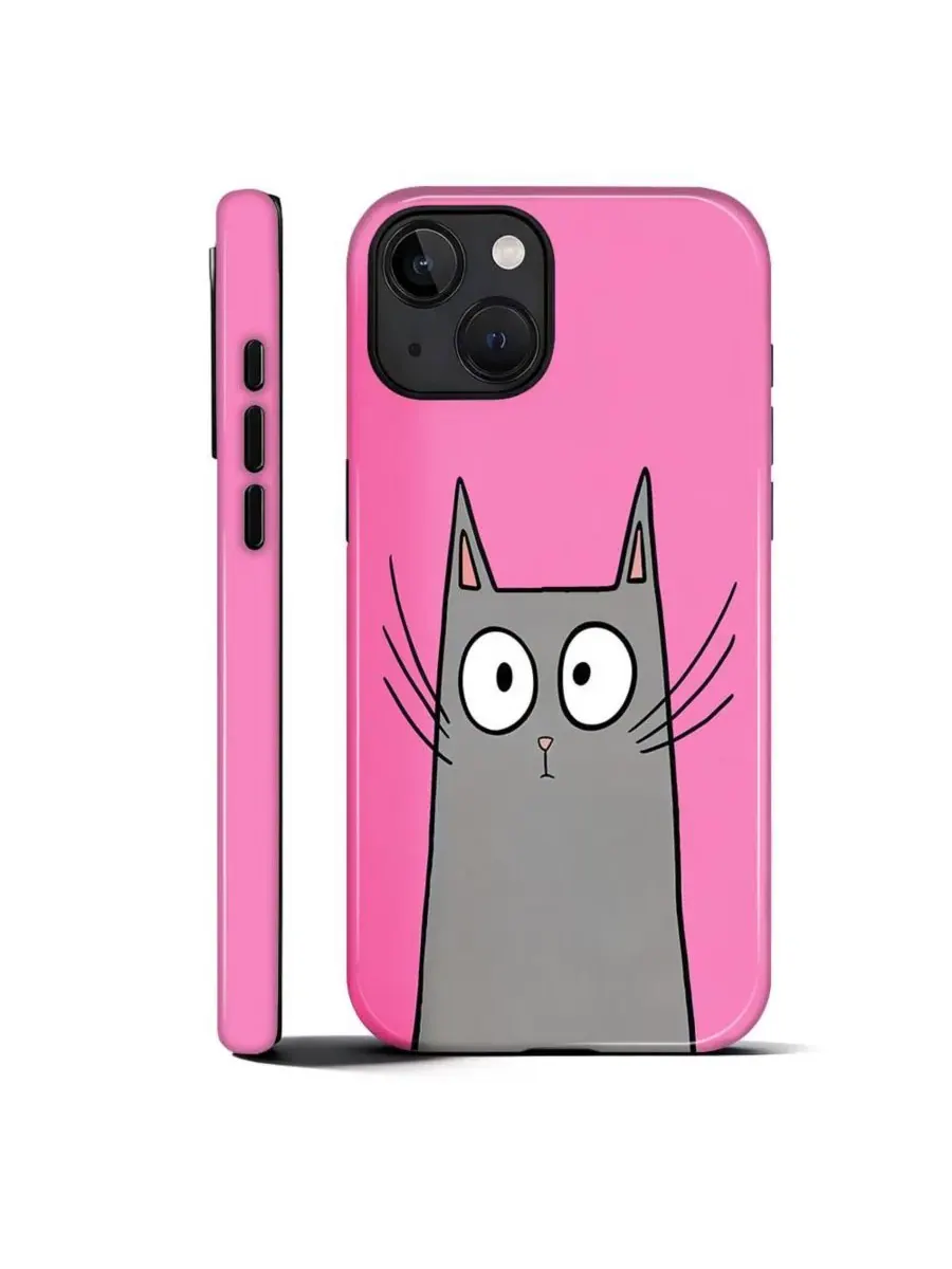 Чехол для iPhone 14 Plus, двухслойный ударопрочный, с принтом Funny Cat Art GONEZ, Shy Cat