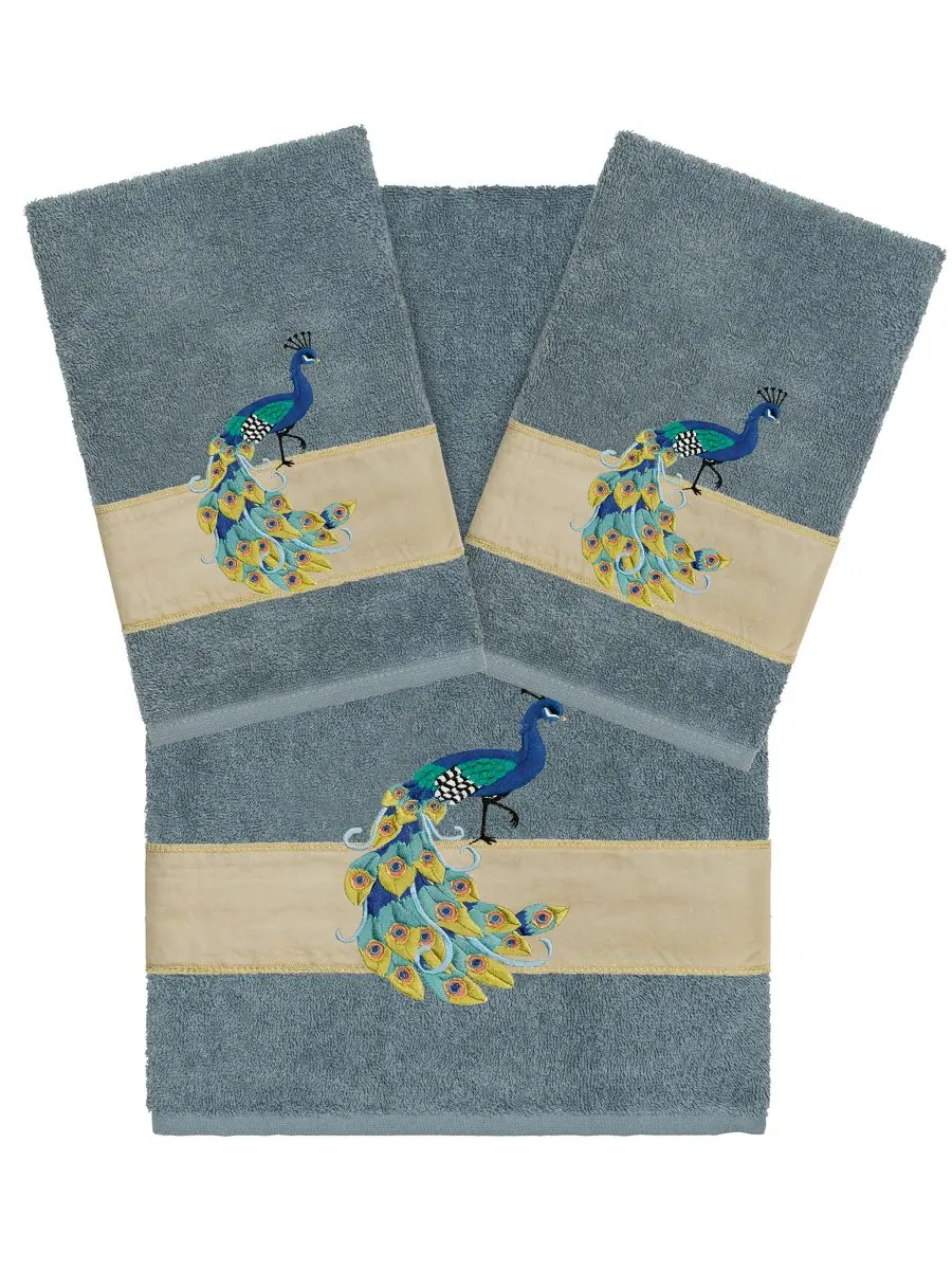 Набор из 3 банных полотенец из турецкого хлопка с вышивкой "Пенелопа" Linum Home, Teal, 3 Piece Set