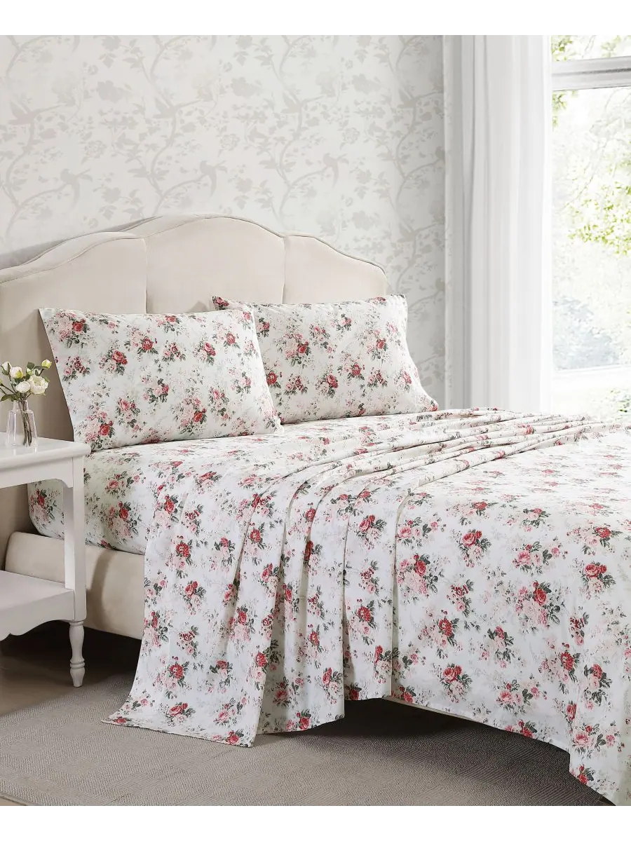 Комплект постельного белья из хлопкового перкаля, 3 предмета, размер Twin Laura Ashley — изображение 2 из 7, розовый розовый