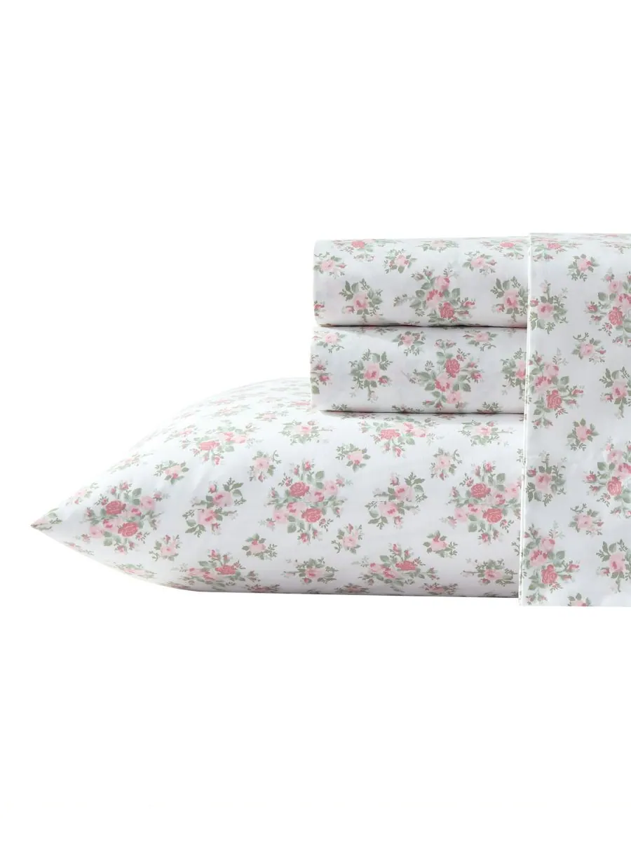 Комплект постельного белья из хлопкового перкаля, 4 предмета, размер King Laura Ashley — изображение 9 из 10, розовый розовый