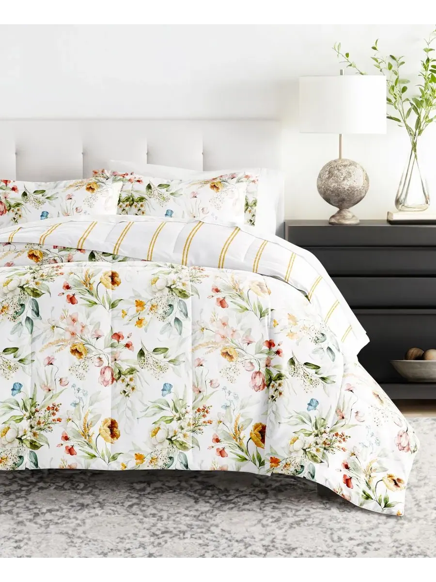 Комплект постельного белья 5 предметов с узором, Twin ienjoy Home, Chintz Floral Stripe Clay — изображение 2 из 10