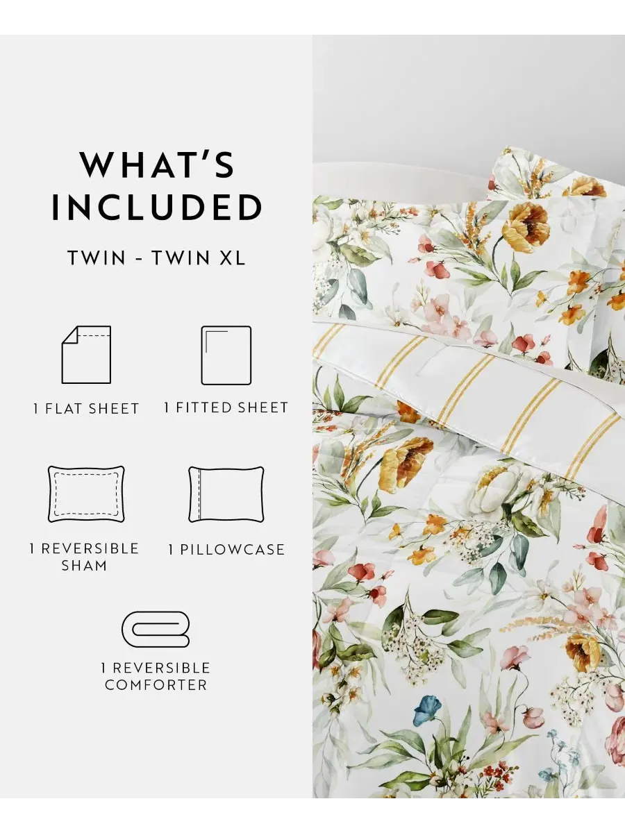 Комплект постельного белья 5 предметов с узором, Twin ienjoy Home, Chintz Floral Stripe Clay — изображение 5 из 10