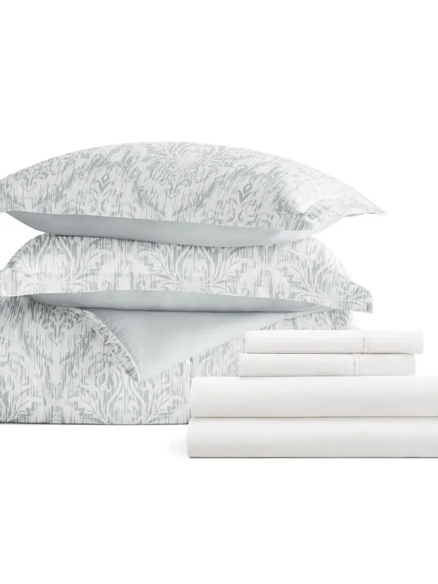 Комплект постельного белья 7 предметов с узором, King ienjoy Home — изображение 6 из 11, светлый серый