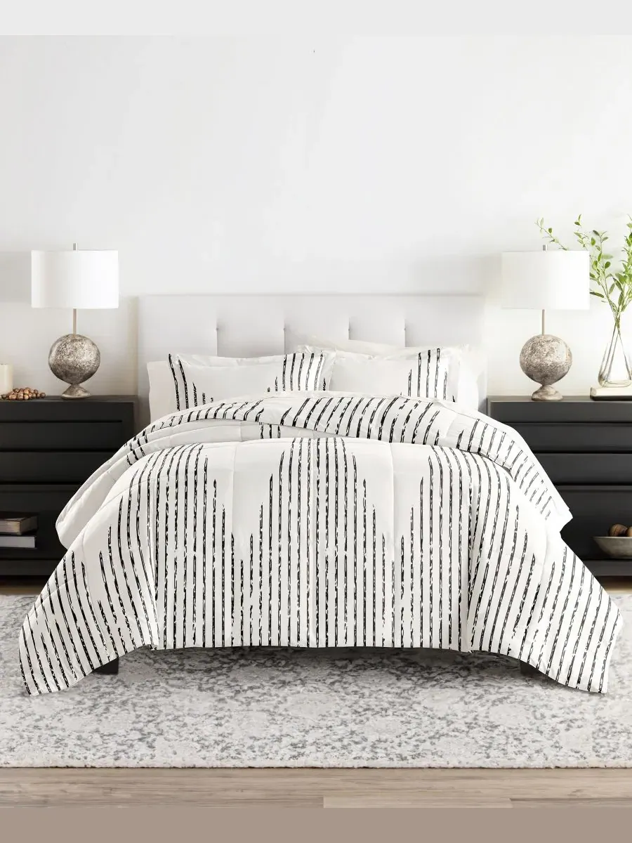 Комплект постельного белья 7 предметов с узором Diamond Stripe Gray, King ienjoy Home