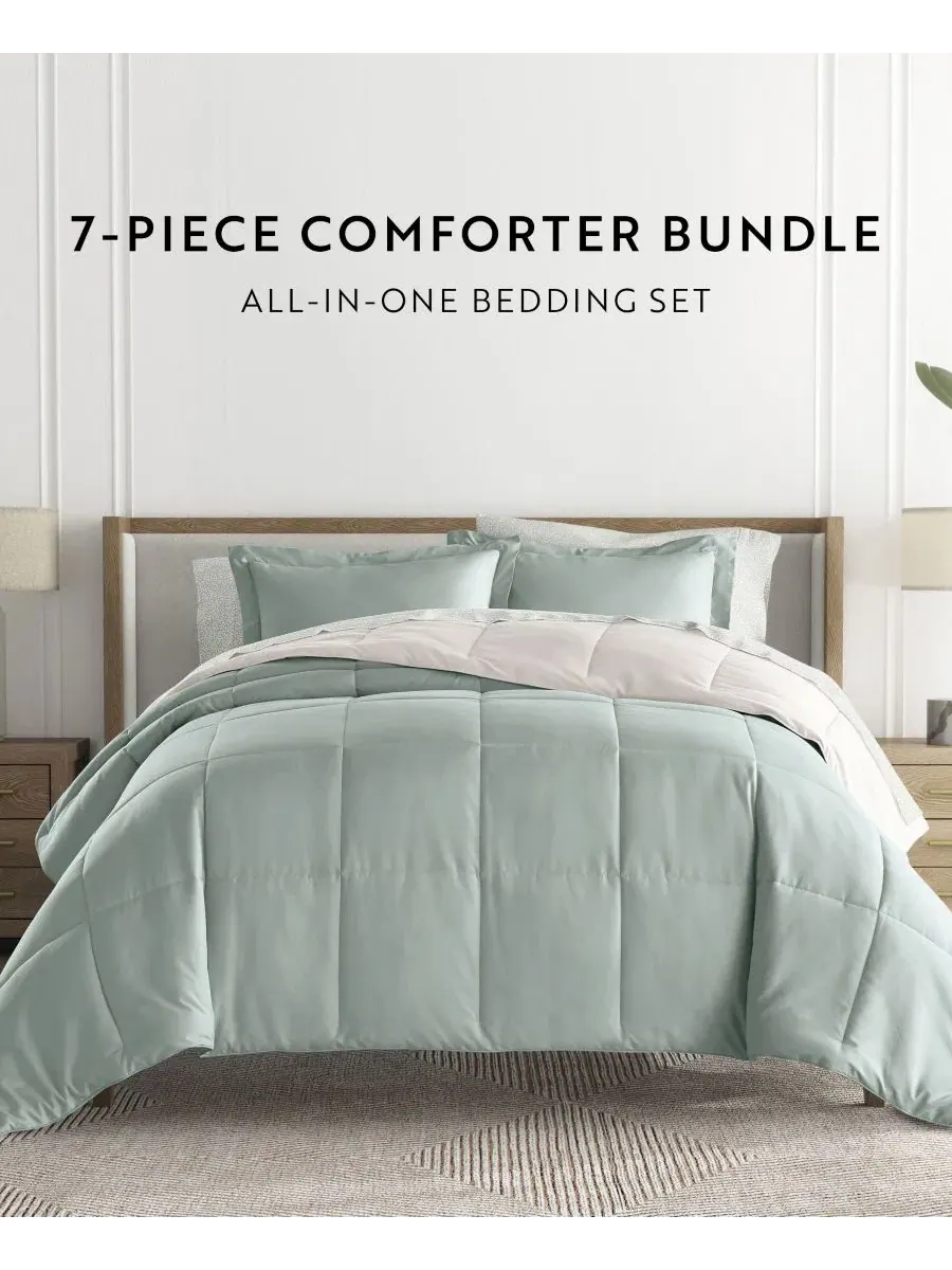 Комплект постельного белья 7 предметов Reversible Pattern ienjoy Home, Modern Circles Eucalyptus — изображение 8 из 10