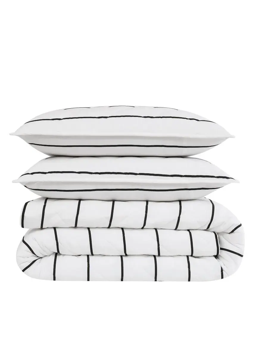 Комплект стеганых одеял Hayward Stripe, 3 предмета, King Brooklyn Loom — изображение 5 из 6, белый черный