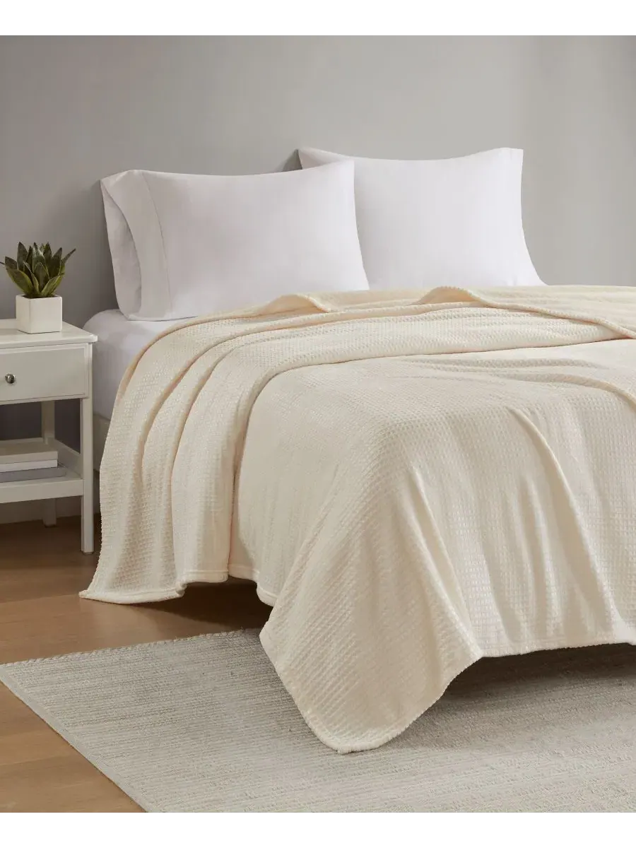 Плед из футера с вафельной текстурой, Twin Premier Comfort — изображение 2 из 4, белый