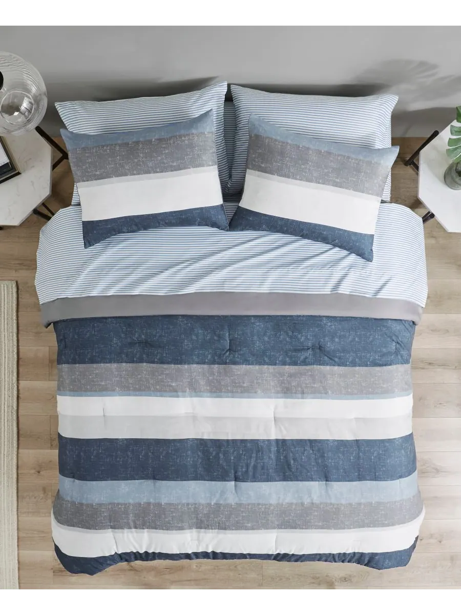 Комплект постельного белья Jaxon Wide Stripe из 7 предметов, размер Full Madison Park Essentials — изображение 3 из 10