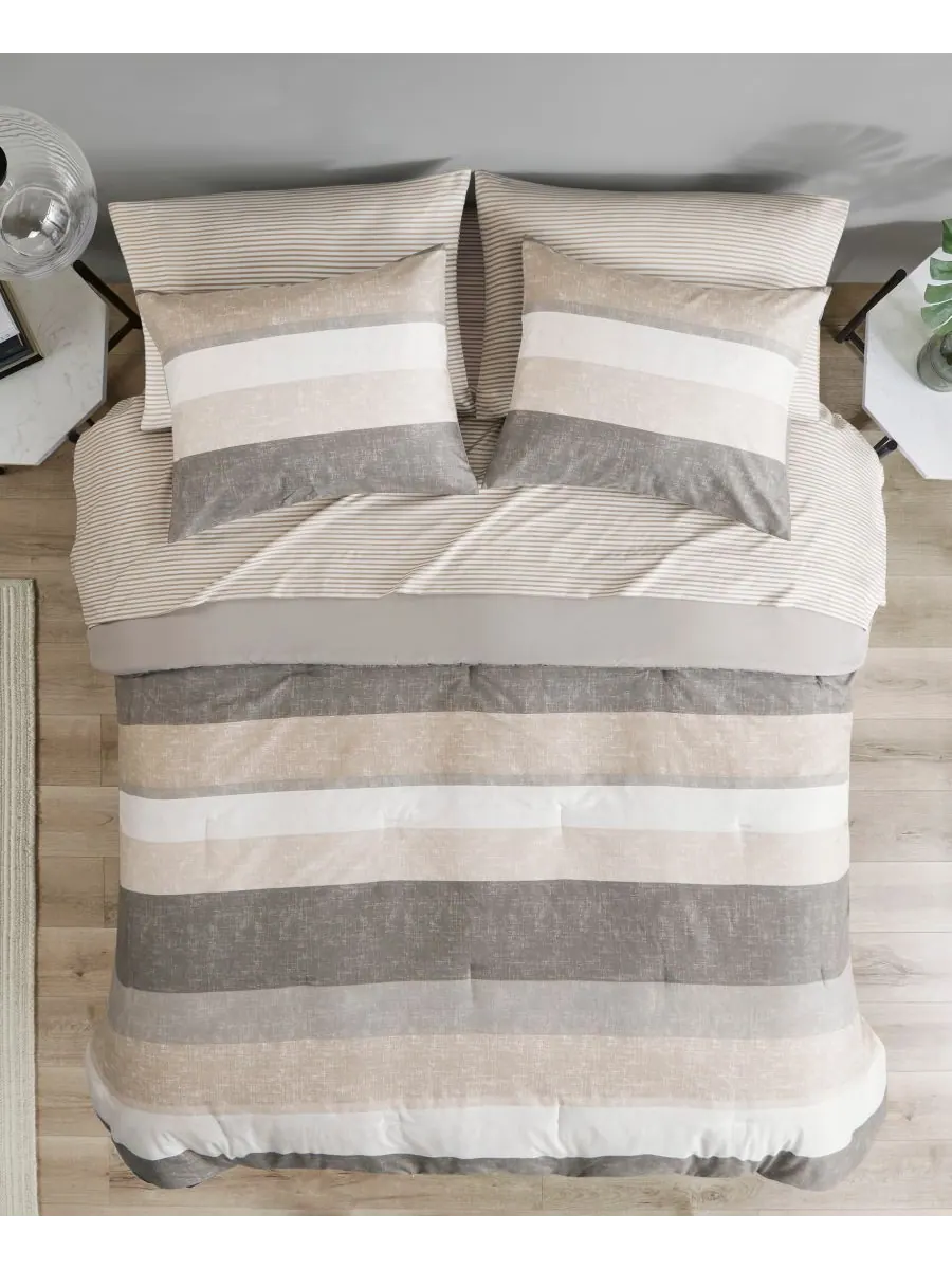 Комплект постельного белья Jaxon Wide Stripe из 7 предметов, размер Full Madison Park Essentials — изображение 3 из 10, серый