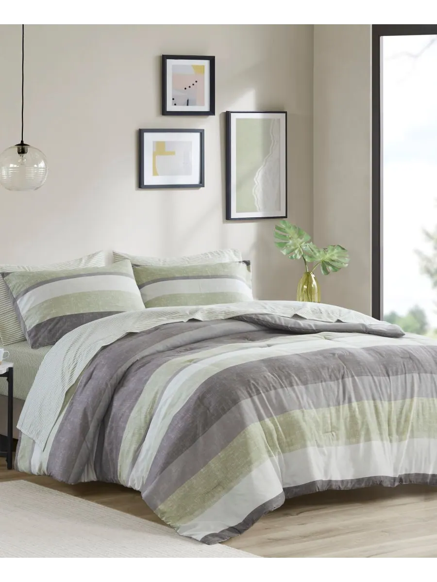 Комплект постельного белья Jaxon Wide Stripe из 7 предметов, размер Queen Madison Park Essentials — изображение 2 из 9