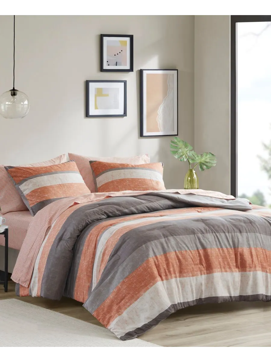 Комплект постельного белья Jaxon Wide Stripe из 7 предметов, размер Queen Madison Park Essentials — изображение 2 из 9, серый