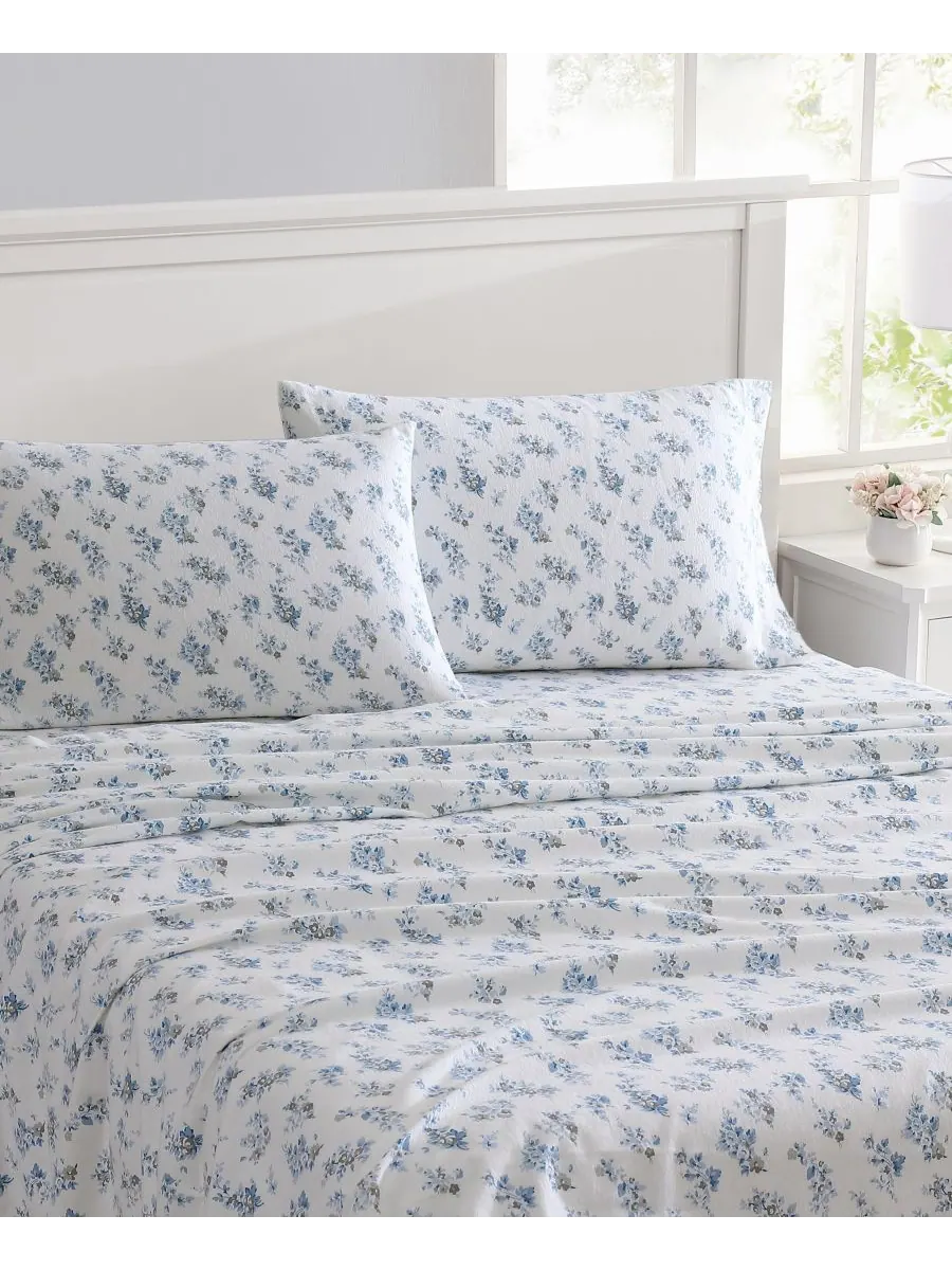 Комплект постельного белья из хлопковой фланели, 4 предмета, размер King Laura Ashley — изображение 2 из 6, синий