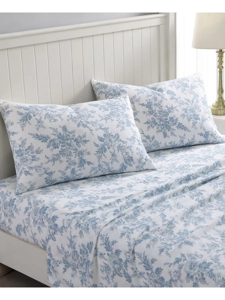Комплект постельного белья из хлопковой фланели, 4 предмета, размер King Laura Ashley — изображение 2 из 3, синий