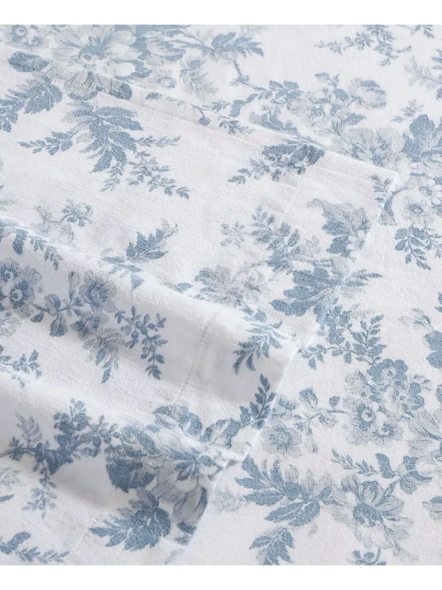 Комплект постельного белья из хлопковой фланели, 4 предмета, размер King Laura Ashley — изображение 3 из 3, синий