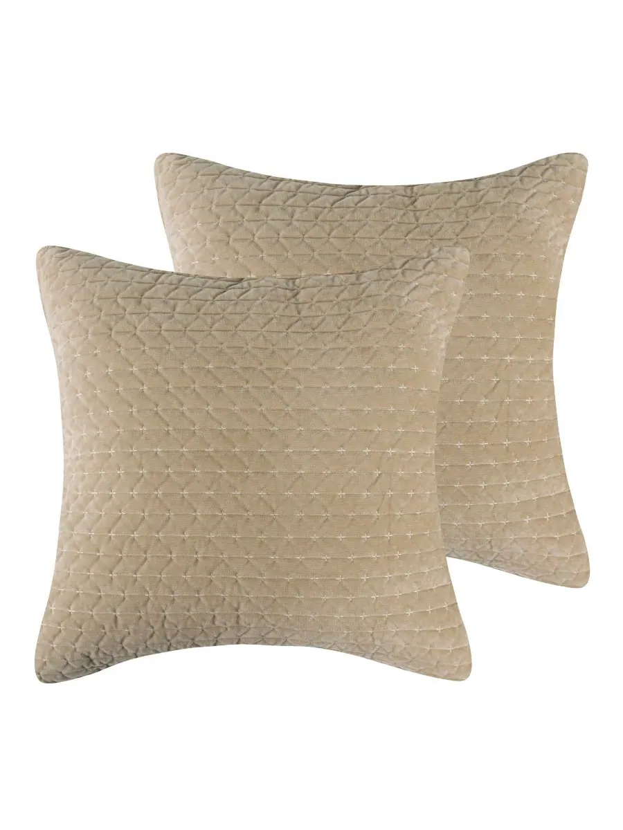 Комплект из 2 наволочек Velvet Stitch, европейский стиль Levtex, Taupe, European Sham — изображение 1 из 3, тауп