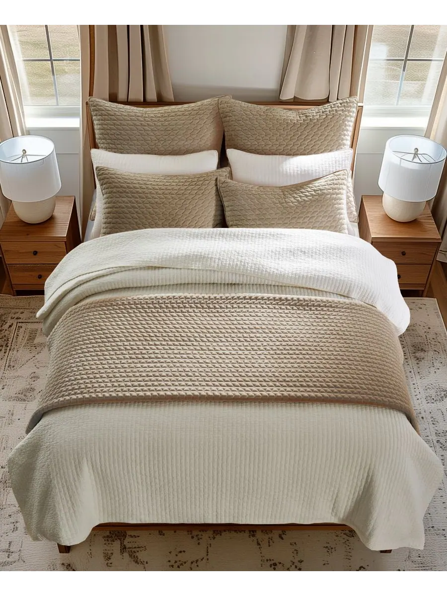 Комплект из 2 наволочек Velvet Stitch, европейский стиль Levtex, Taupe, European Sham — изображение 2 из 3, тауп