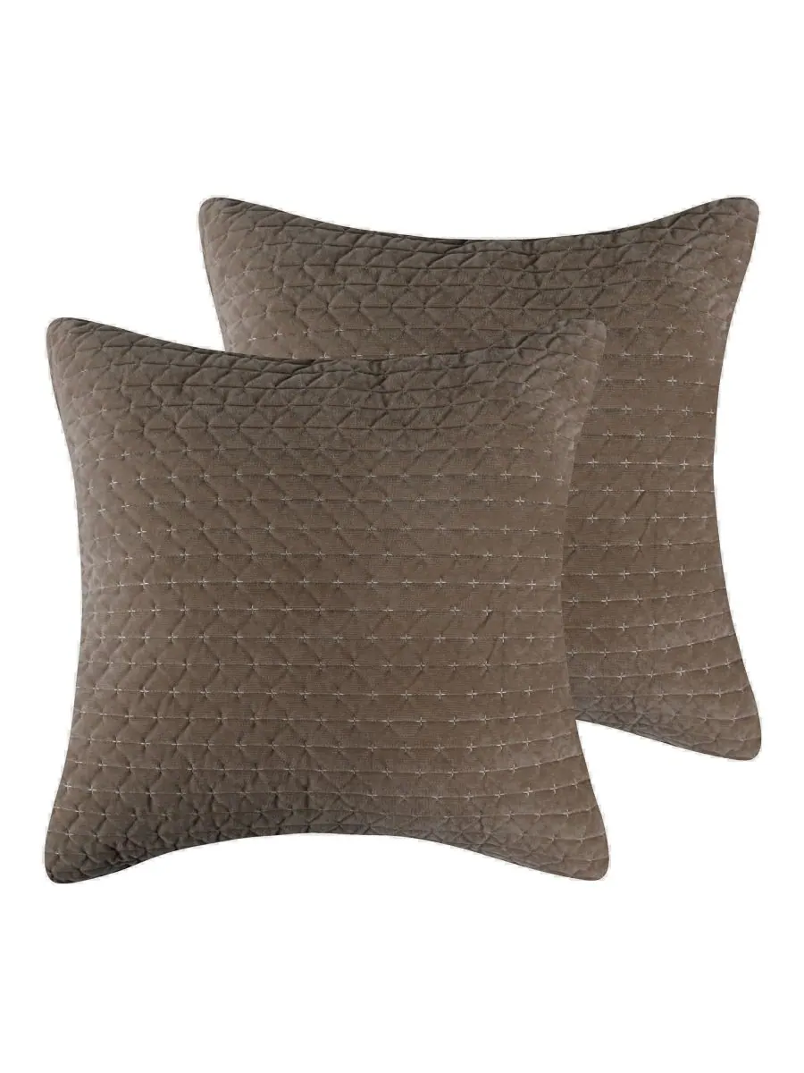 Комплект из 2 наволочек Velvet Stitch, европейский стиль Levtex, Cocoa, European Sham — изображение 1 из 4, какао
