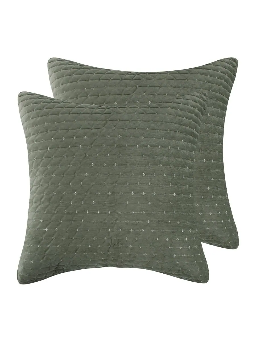 Комплект из 2 наволочек Velvet Stitch, европейский стиль Levtex, Green, European Sham — изображение 1 из 3, зеленый