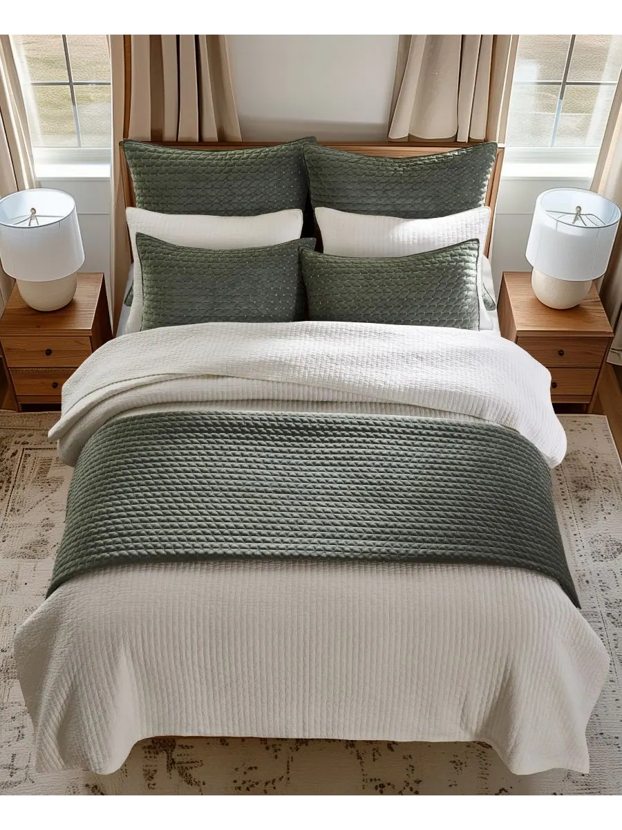 Комплект из 2 наволочек Velvet Stitch, европейский стиль Levtex, Green, European Sham — изображение 2 из 3, зеленый