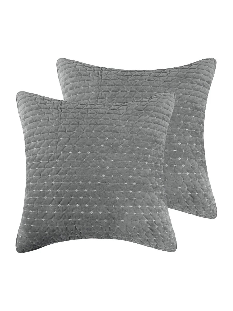 Комплект из 2 наволочек Velvet Stitch, европейский стиль Levtex, Gray, European Sham — изображение 1 из 4, серый