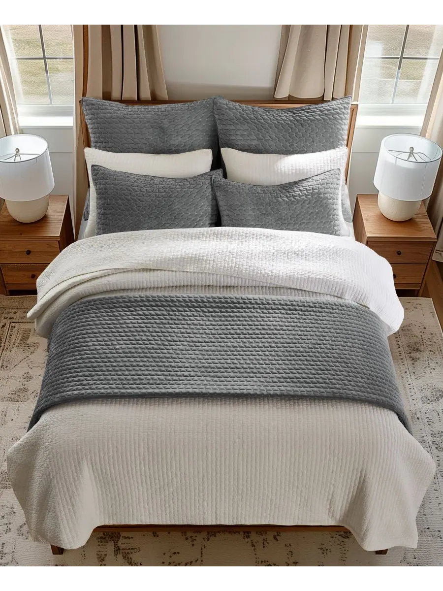 Комплект из 2 наволочек Velvet Stitch, европейский стиль Levtex, Gray, European Sham — изображение 2 из 4, серый