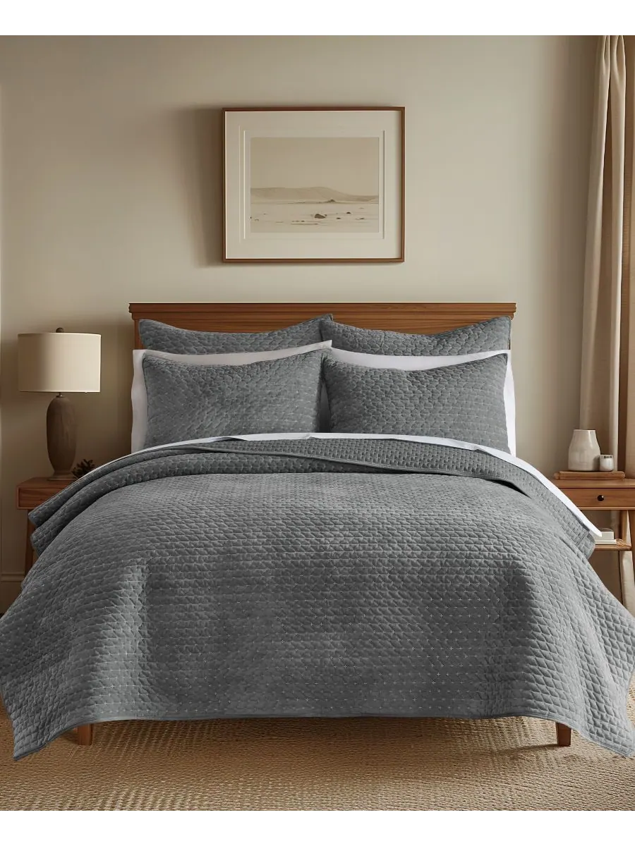Комплект из 2 наволочек Velvet Stitch, европейский стиль Levtex, Gray, European Sham — изображение 3 из 4, серый