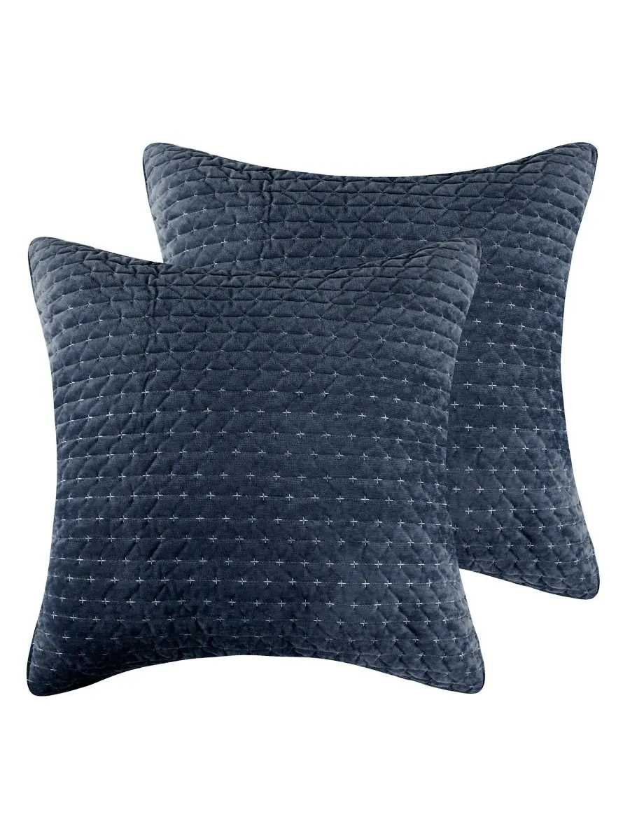 Комплект из 2 наволочек Velvet Stitch, европейский стиль Levtex, Navy, European Sham — изображение 1 из 4, темно-синий