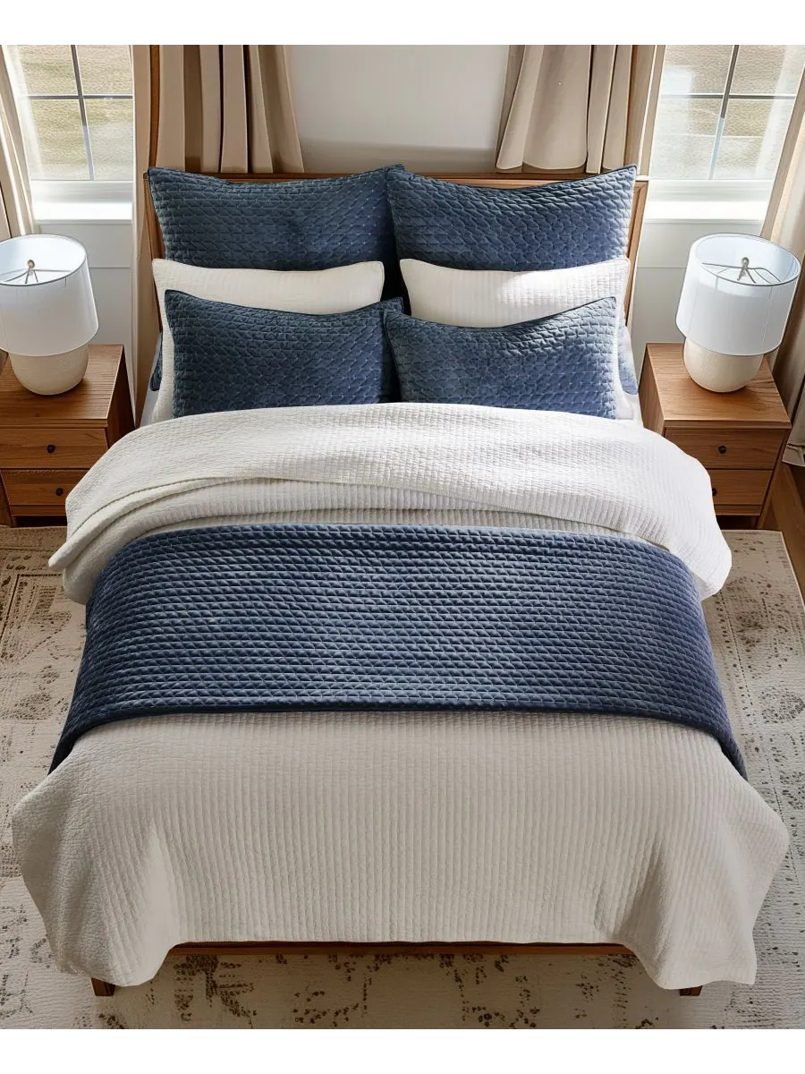 Комплект из 2 наволочек Velvet Stitch, европейский стиль Levtex, Navy, European Sham — изображение 2 из 4, темно-синий