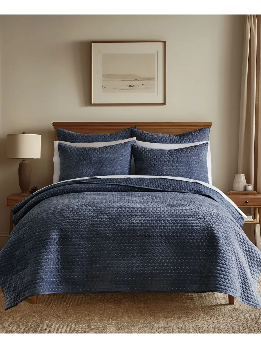 Комплект из 2 наволочек Velvet Stitch, европейский стиль Levtex, Navy, European Sham — изображение 3 из 4, темно-синий