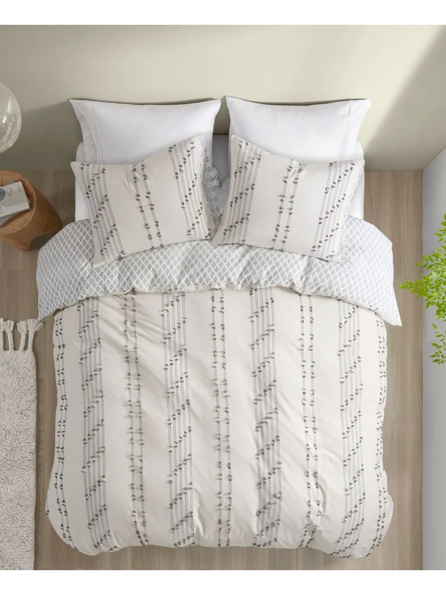 Комплект постельного белья kara jacquard из 3 предметов, размер full/queen INK+IVY — изображение 4 из 9, белый