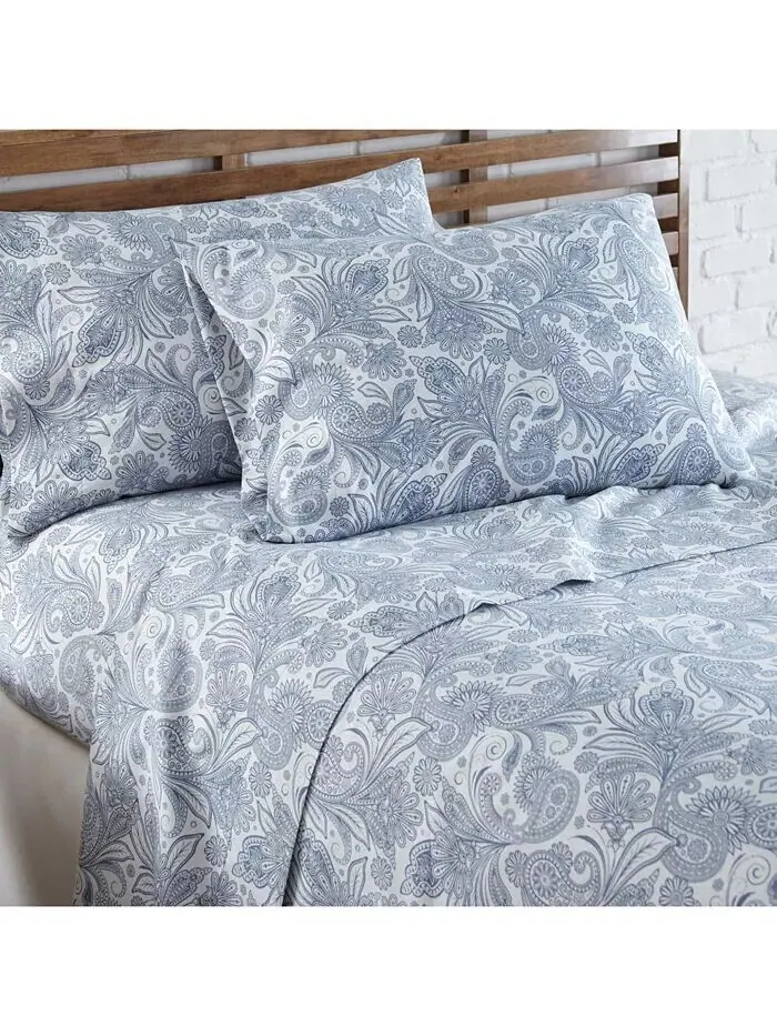 Карманный комплект простыней Perfect Paisley Deep в стиле бохо Southshore Fine Linens — изображение 1 из 3, белый/синий