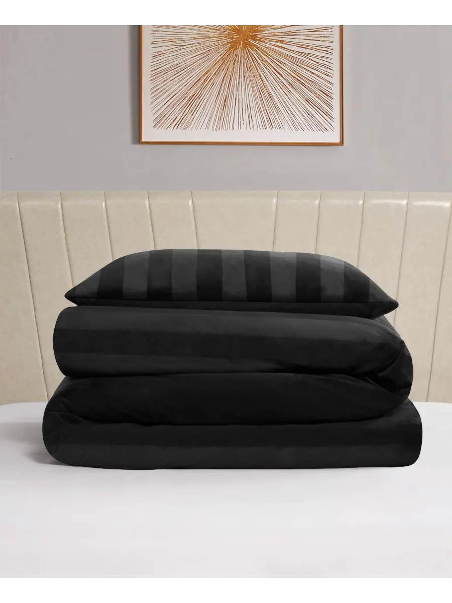 Комплект постельного белья Jenny Velour Striped Jacquard, 2 предмета, размер Twin/Twin XL Juicy — изображение 2 из 10, черный