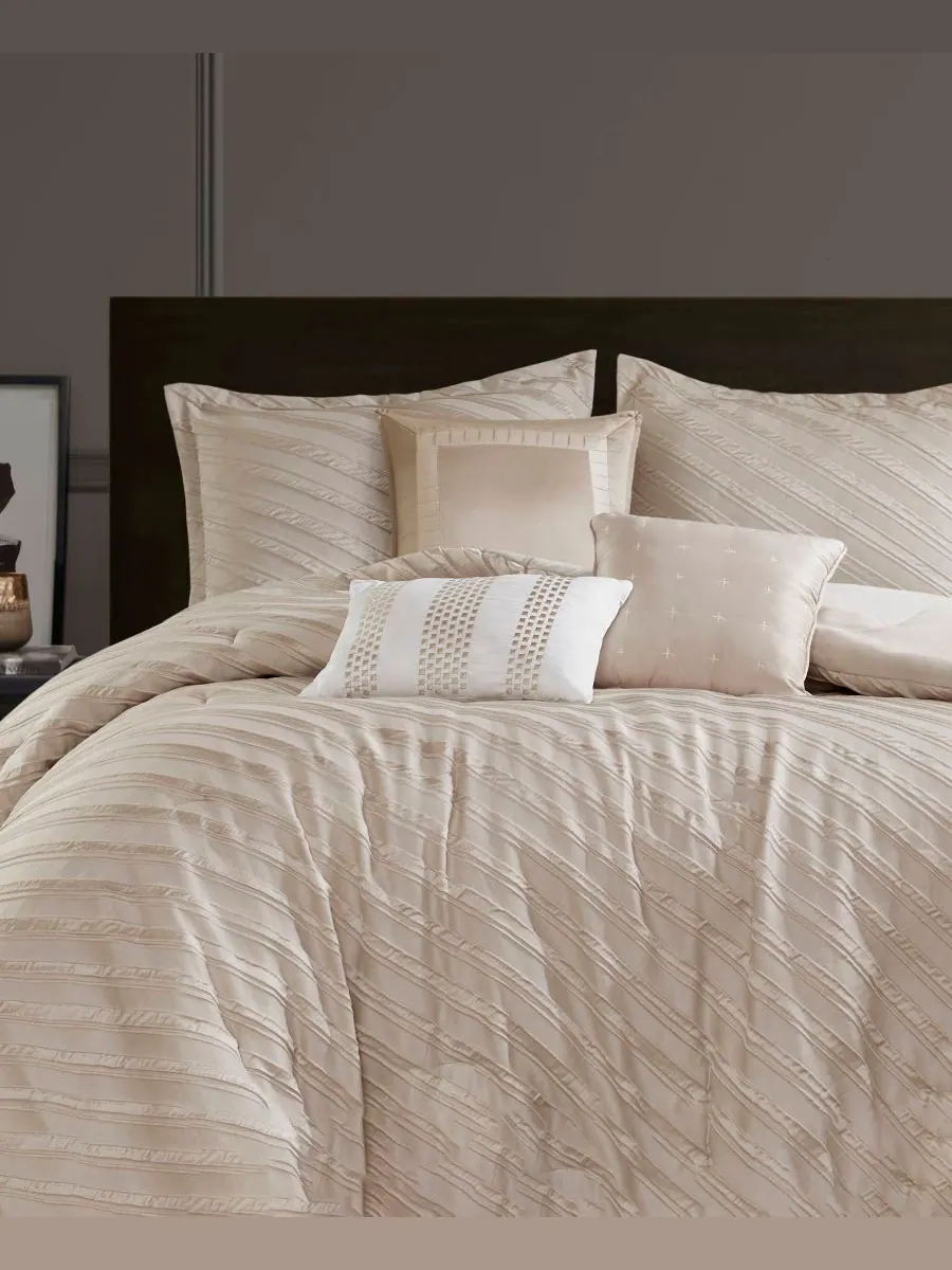 Комплект постельного белья Riva Jacquard из 7 предметов, размер Queen Madison Park — изображение 9 из 10, бежевый