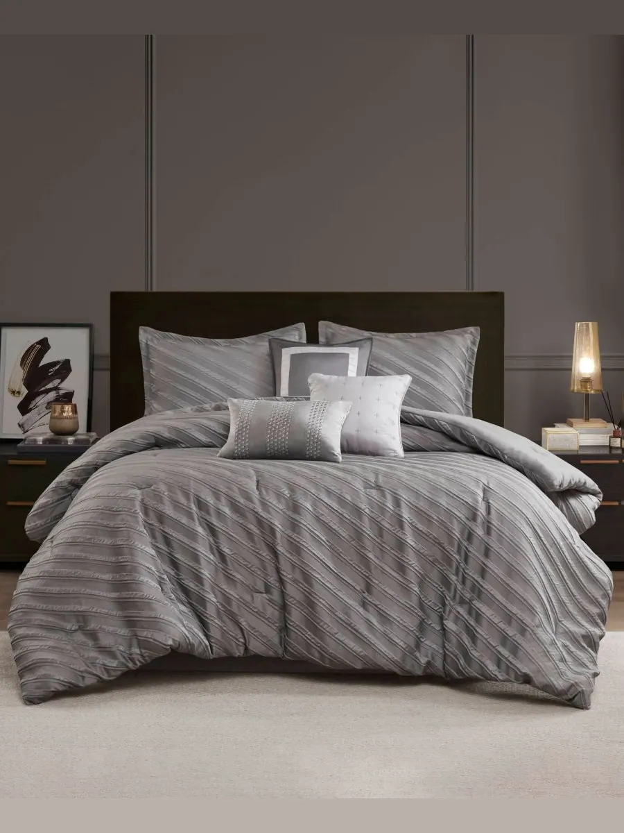 Комплект постельного белья Riva Jacquard из 7 предметов, размер Queen Madison Park — изображение 1 из 10, серый
