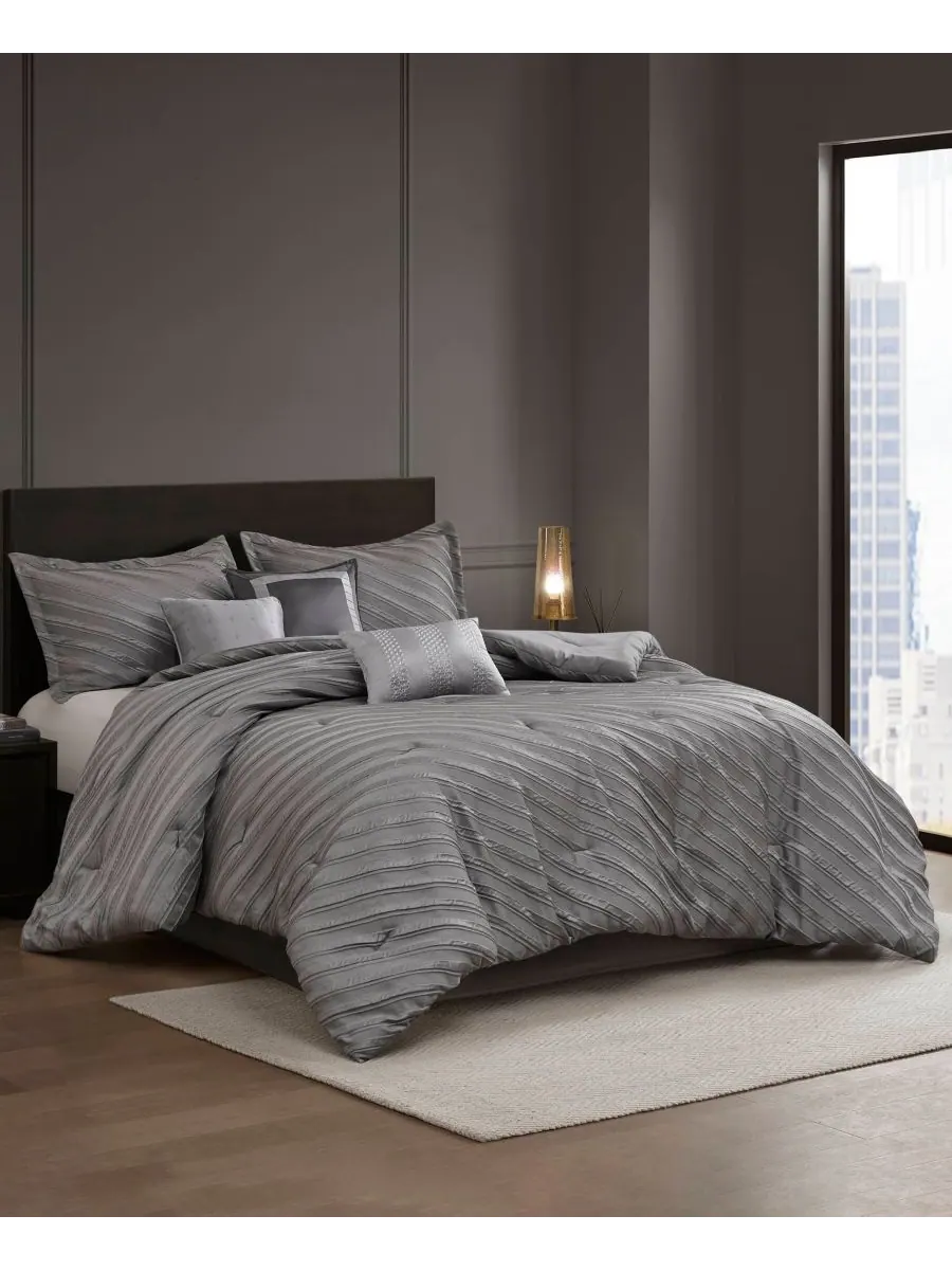 Комплект постельного белья Riva Jacquard из 7 предметов, размер Queen Madison Park — изображение 2 из 10, серый