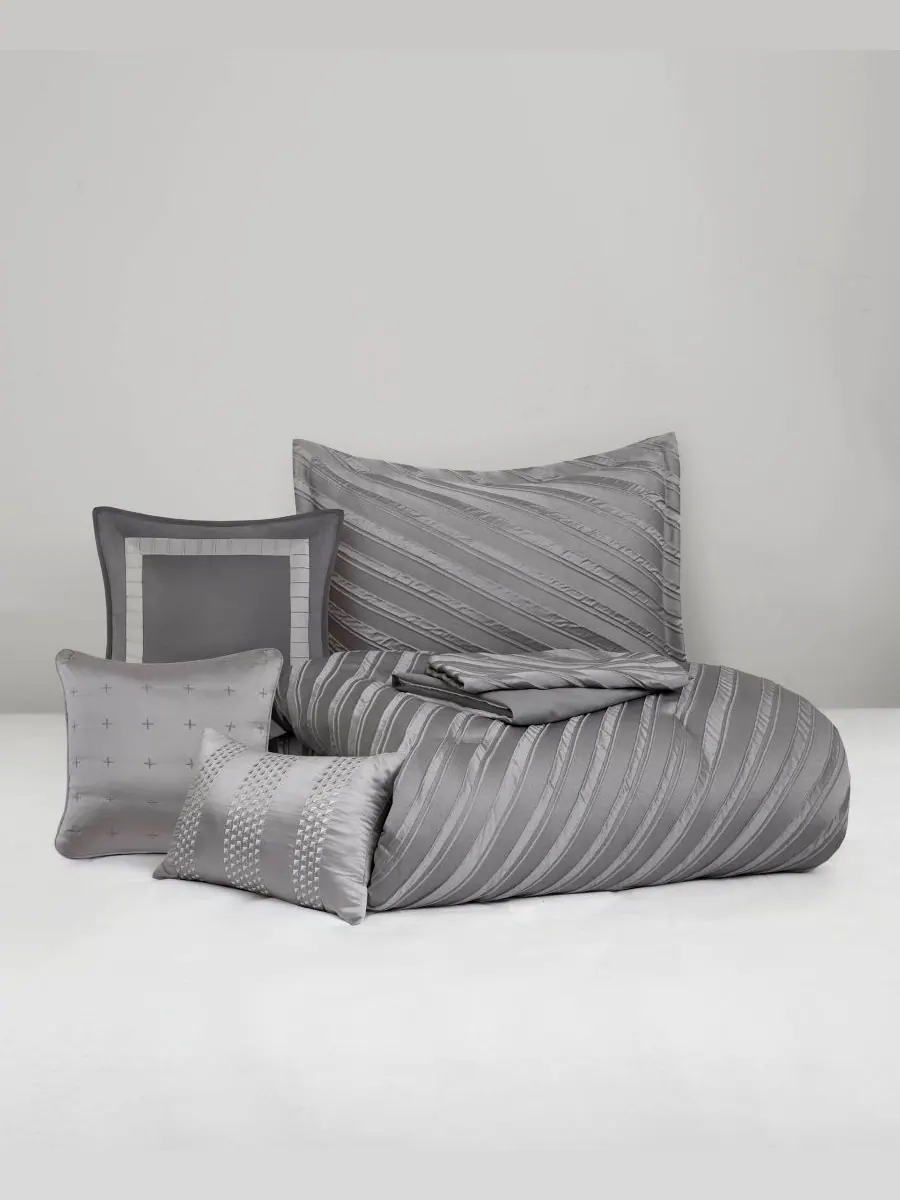 Комплект постельного белья Riva Jacquard из 7 предметов, размер Queen Madison Park — изображение 3 из 10, серый