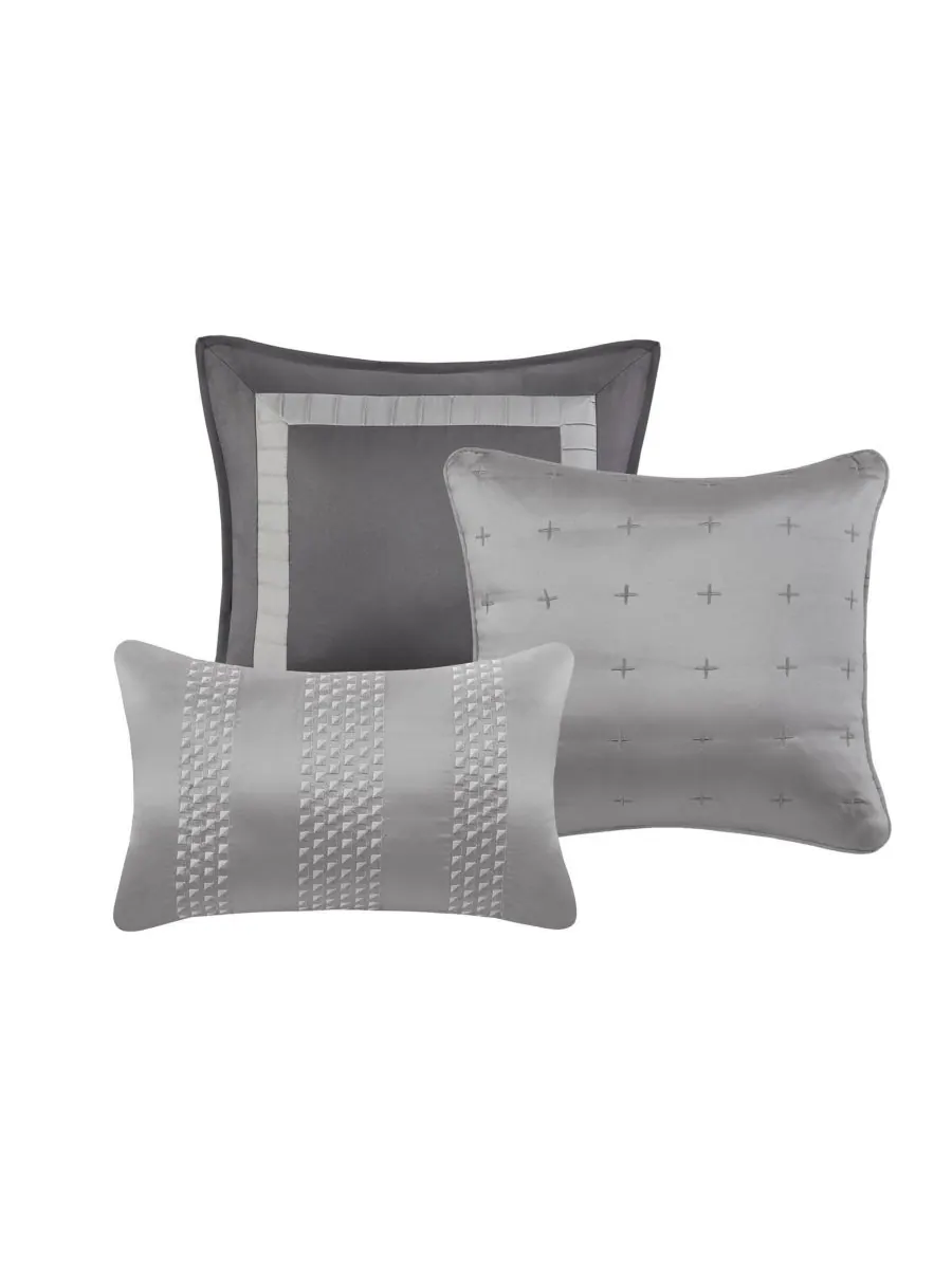 Комплект постельного белья Riva Jacquard из 7 предметов, размер Queen Madison Park — изображение 6 из 10, серый