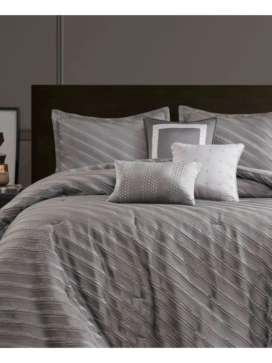Комплект постельного белья Riva Jacquard из 7 предметов, размер Queen Madison Park — изображение 9 из 10, серый