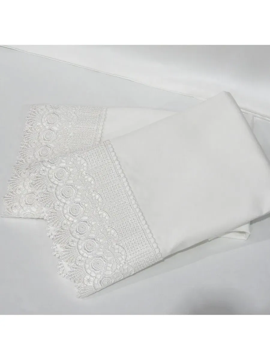 Наволочки с вышивкой и кружевной отделкой 4 дюйма, пара Egyptian Linens — изображение 3 из 5, синий