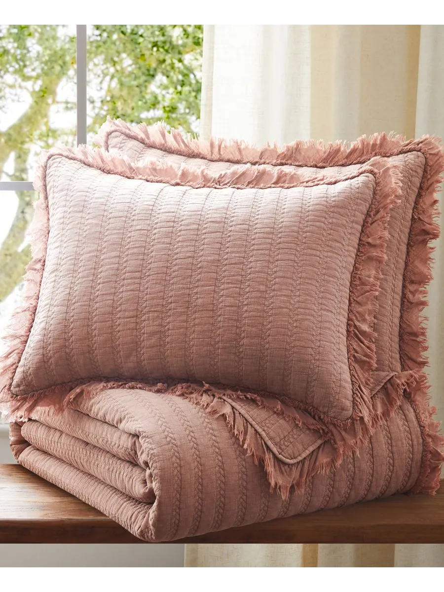 Комплект постельного белья Wilhemina Stone Washed, 3 предмета, размер Full/Queen Levtex — изображение 4 из 5, розовый