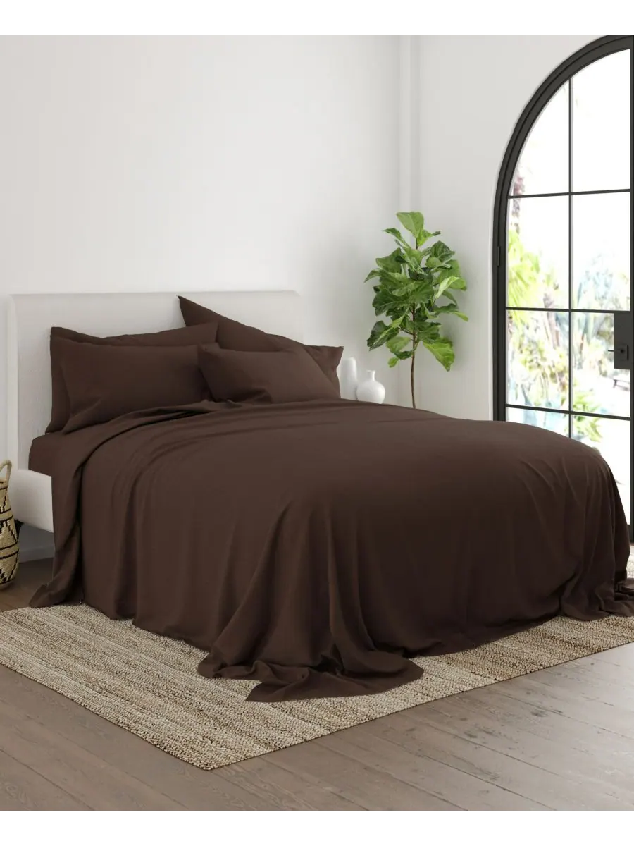 Комплект постельного белья Solids in Style из 6 предметов, размер King Ienjoy Home — изображение 3 из 6, шоколад