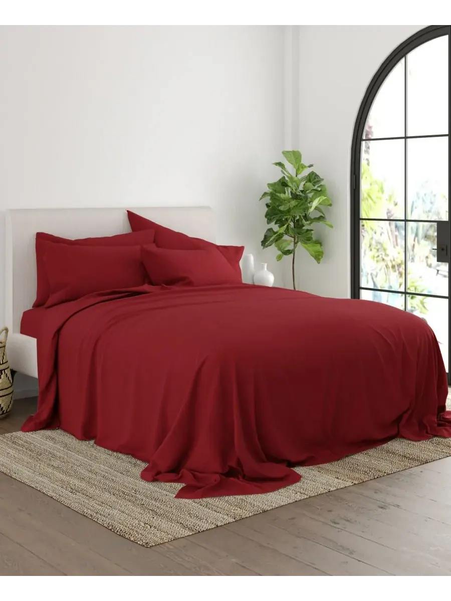 Комплект постельного белья Solids in Style из 6 предметов, размер King Ienjoy Home — изображение 3 из 6, бордовый