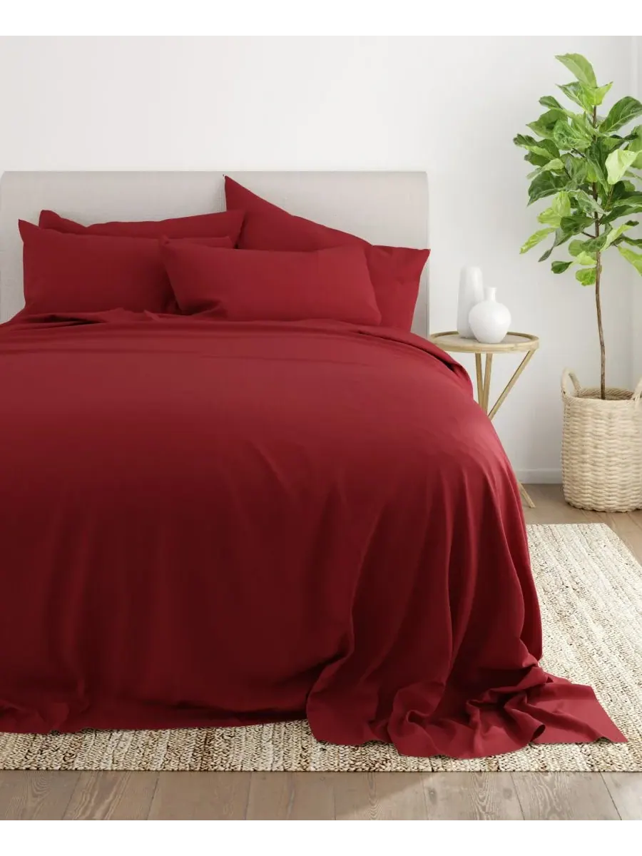 Комплект постельного белья Solids in Style из 6 предметов, размер King Ienjoy Home — изображение 4 из 6, бордовый