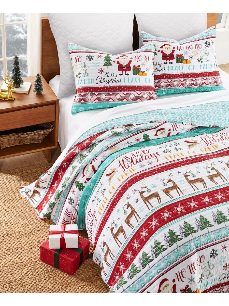 Двусторонний комплект постельного белья "Merry Bright Ho Ho Holidays" из 2 предметов, размер — изображение 3 из 5, синий