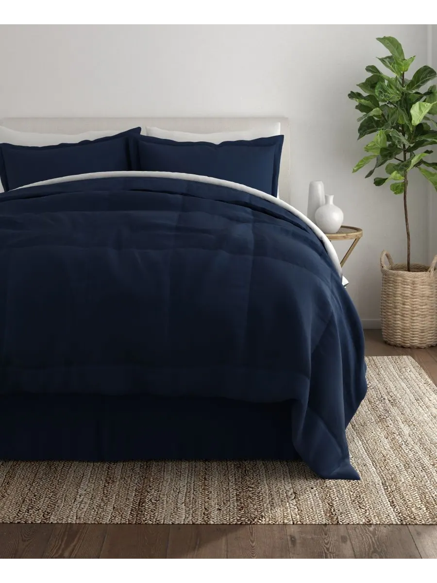 Красивый спальный комплект из 8 предметов, легкий, размер queen. ienjoy Home — изображение 1 из 6, темно-синий