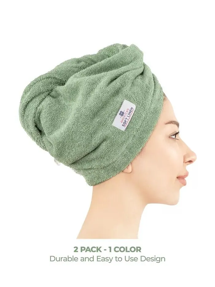 Набор полотенец American Soft Linen для сушки волос в упаковке, 2 шт — изображение 2 из 5, зеленый