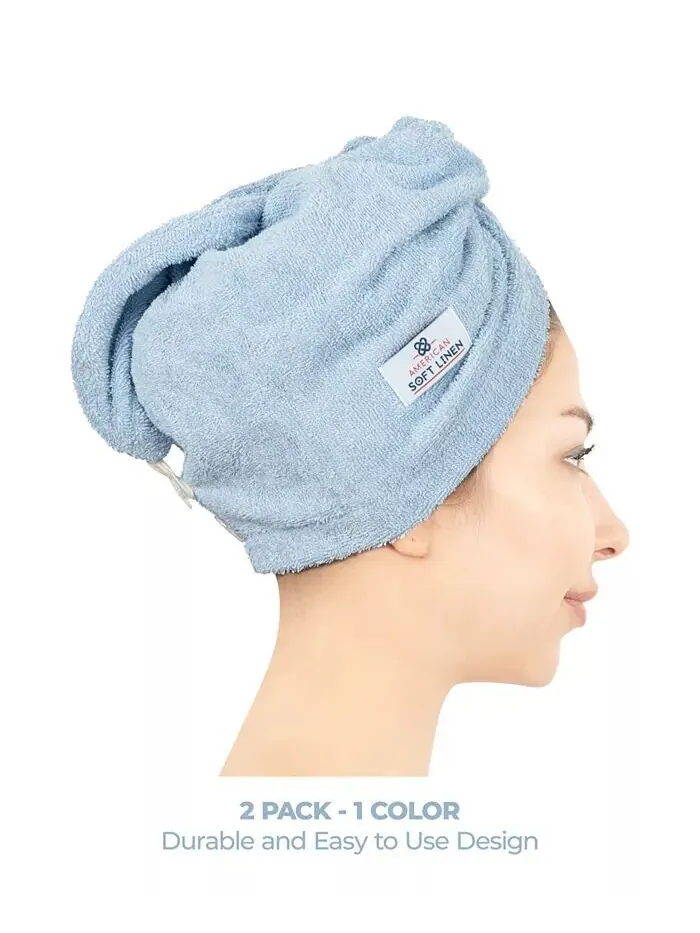 Набор полотенец American Soft Linen для сушки волос в упаковке, 2 шт — изображение 4 из 7, синий