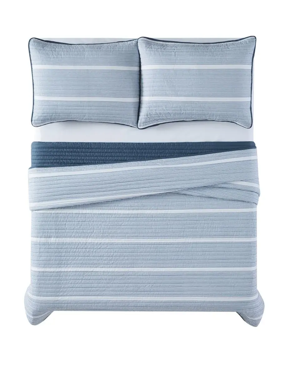 Комплект постельного белья Niari Yarn Dye Stripe из 3 предметов, размер Full/Queen Brooklyn Loom — изображение 2 из 5, синий